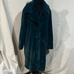 Rachel Zoe Teal Faux Fur Long Coat, size medium